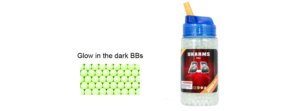 UKARMS BB2000L Glow In The Dark 0.12g 6mm BBs, 2000 Rounds Per Bottle ...