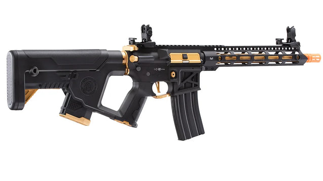 Lancer Tactical Airsoft Gun 330 - 350 FPS Enforcer Blackbird Skeleton AEG w/ Alpha Stock (Black and Gold)