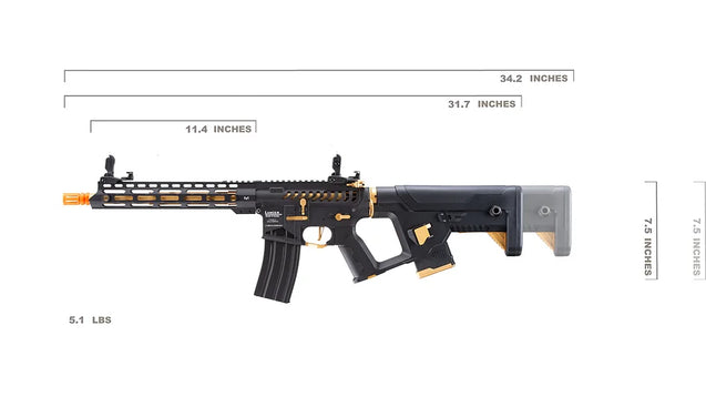 Lancer Tactical Airsoft Gun 330 - 350 FPS Enforcer Blackbird Skeleton AEG w/ Alpha Stock (Black and Gold)