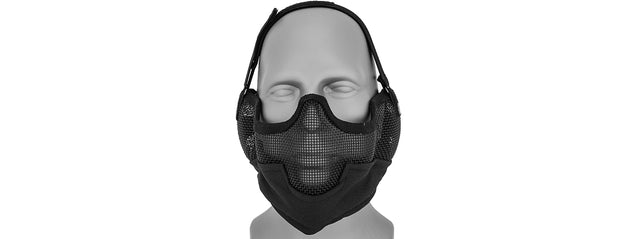 Ac-108B Metal Mesh Half Mask W/Ear Protection (Black) Airsoft Gun Accessories