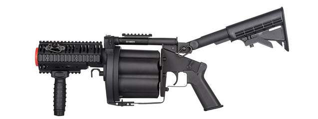 Ics Mgl Sb Airsoft 6-Round Revolving Grenade Launcher W/ Rail Attachment System (Color: Black)