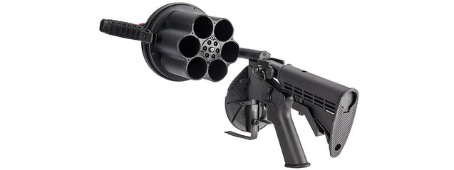 ICS MGL Long Barrel Airsoft 6-Round Revolving Grenade Launcher w/ Rail Attachment System (Color: Black)