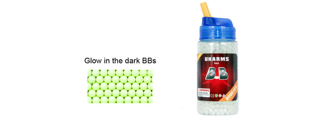 UKARMS BB2000L Glow In The Dark 0.12g 6mm BBs, 2000 Rounds per Bottle