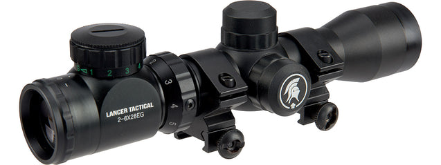 Lancer Tactical 2-6x Tactical Rifle Scope with Red/Green Illumination (Color: Black)