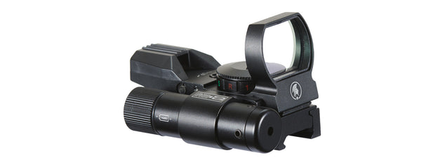 Lancer Tactical 4-Reticle Red/Green Dot Reflect Sight with Green Laser (Color: Black)