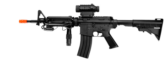 Well D92H M4 RIS Auto Airsoft Electric Gun Plastic Gear w/ Flashlight, Laser, Scope, Vertical Grip, Adjustable LE Stock