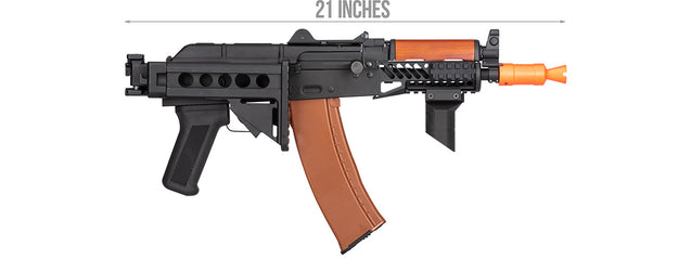 Double Bell AK74U AEG Airsoft Rifle w/ Retractable Folding Stock (BLACK / WOOD)