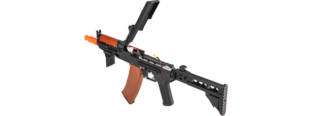 Double Bell AK74U AEG Airsoft Rifle w/ Retractable Folding Stock (BLACK / WOOD)