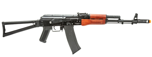 Airsoft Gun Lancer Tactical AK-Series AK-74N AEG Airsoft Rifle w/ Skeleton Folding Stock (Real Wood Furniture)