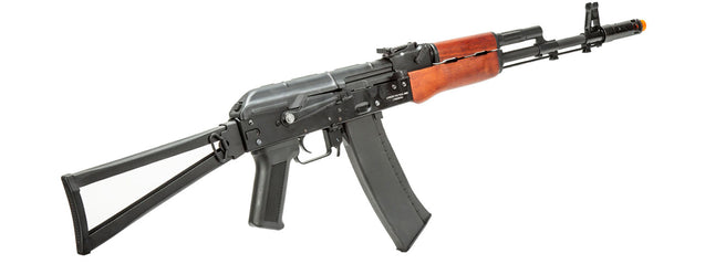 Airsoft Gun Lancer Tactical AK-Series AK-74N AEG Airsoft Rifle w/ Skeleton Folding Stock (Real Wood Furniture)