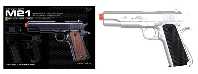 Airsoft Gun UK Arms Airsoft 1911 Full Size Spring Powered Pistol SILVER