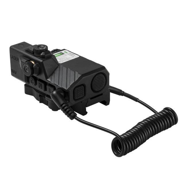 Off-Set Laser Designator Box with Green Laser and 2 Color LED NAV Lights - Black